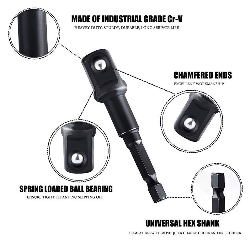 8pc Screwdriver Hexagonal Handle to square Head Adapter Rod Rivet Ball Head Sleeve Joint