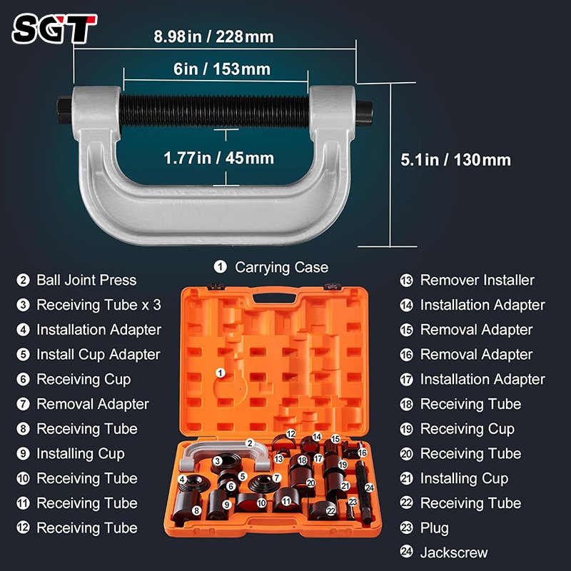 Repair Kit C-Press Ball Joint Remove and Install Tools for Most 2WD and 4WD Cars 25 Pcs Heavy Duty Ball Joint Press Set