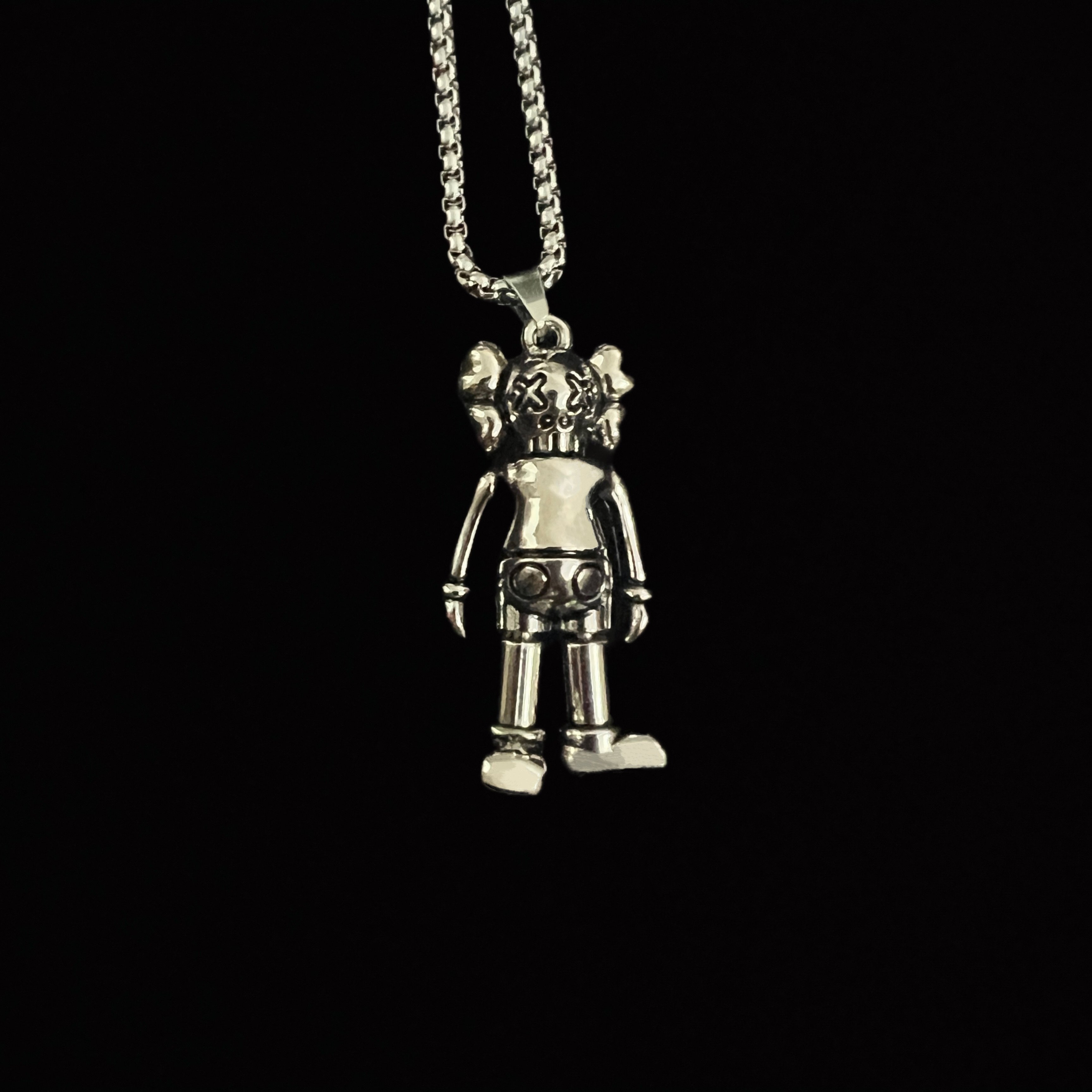 Custom Logo Silver Unisex Necklace Bear Ball-Jointed Pendant Stainless Steel Chain Trendy Alloy Party Casual Gift Accessories