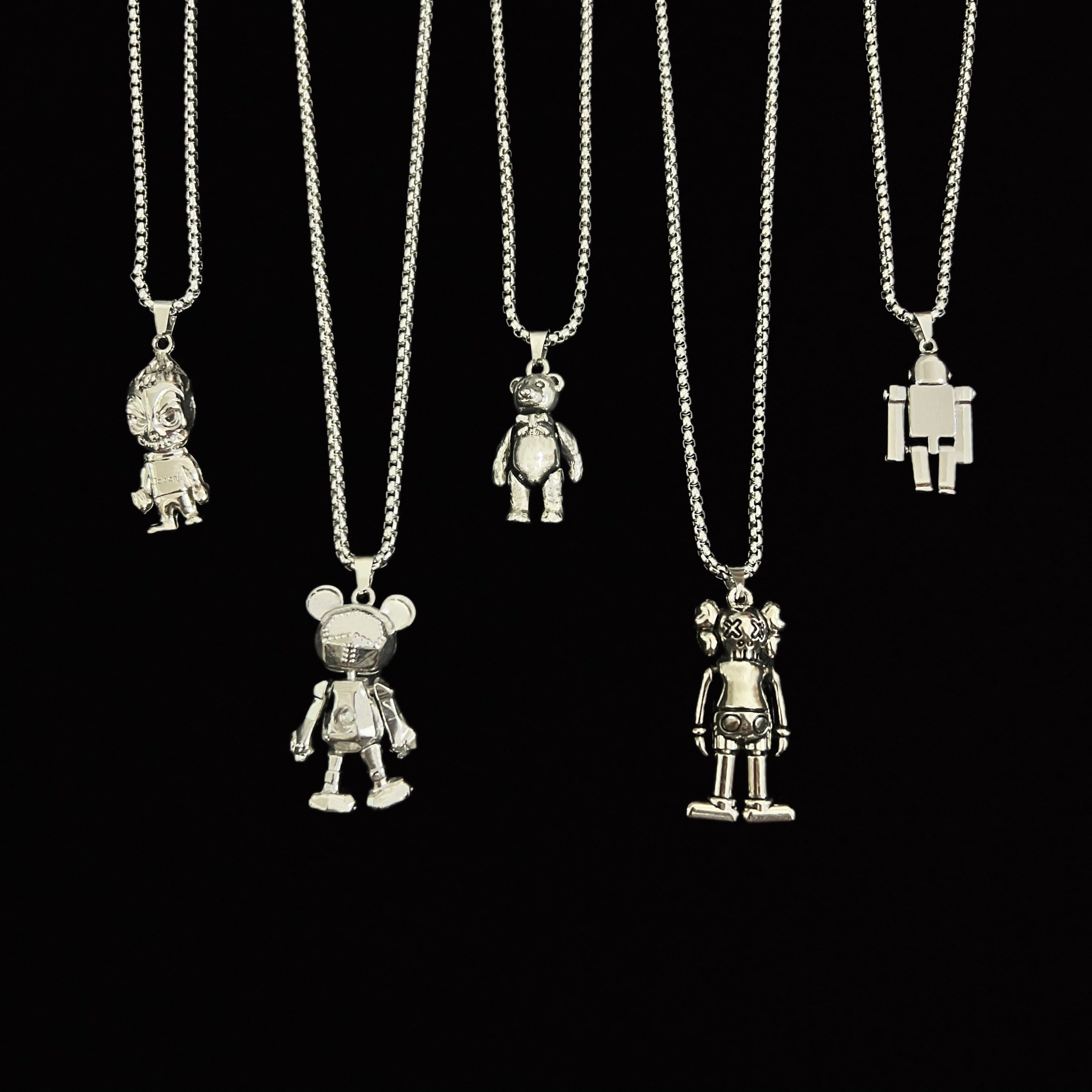 Custom Logo Silver Unisex Necklace Bear Ball-Jointed Pendant Stainless Steel Chain Trendy Alloy Party Casual Gift Accessories