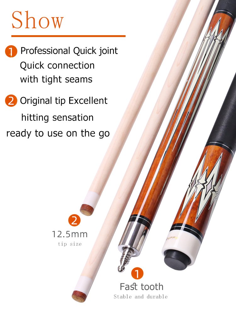 CUPPA Billiard Cue Pool Cues Stick Nine-Ball Arm Maple Shaft Leather&line Grip Tip Size 12.5mm 1/2 Split Cues 19oz 58inch