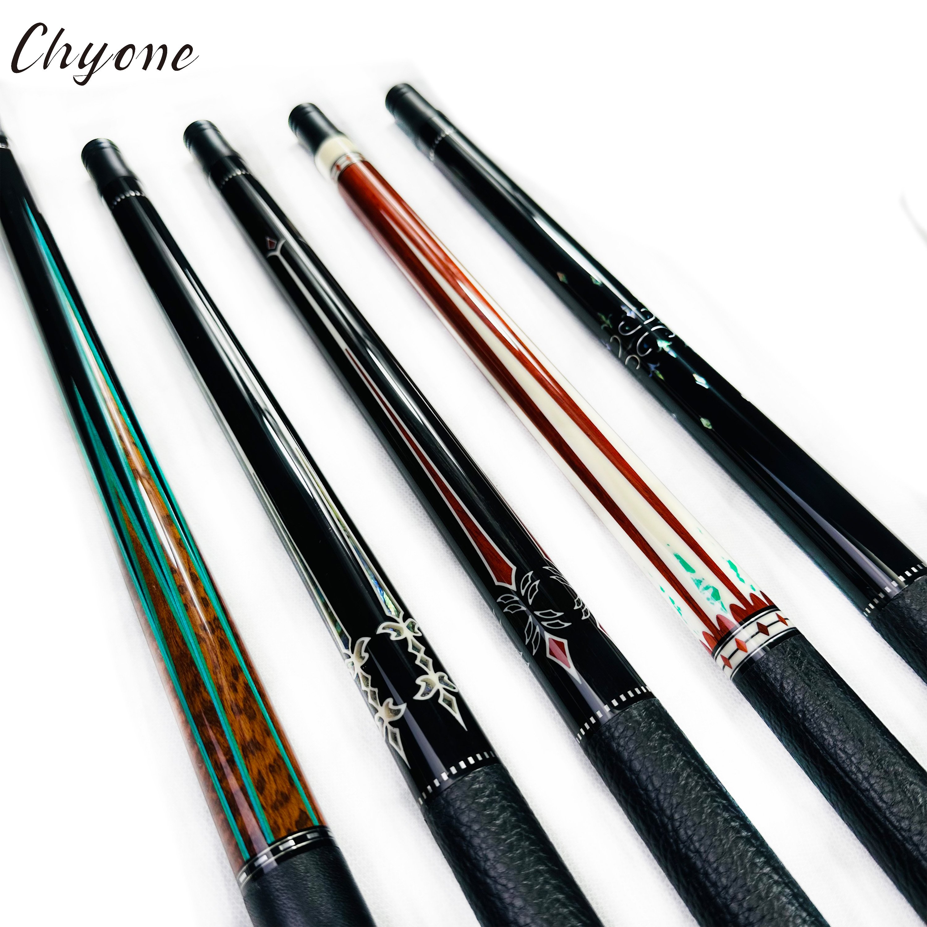 Pool Cue Billiard Cue Chyone Custom Canadian Maple Shaft Lizard Leather Wrap Straight Inlay Carom Cues
