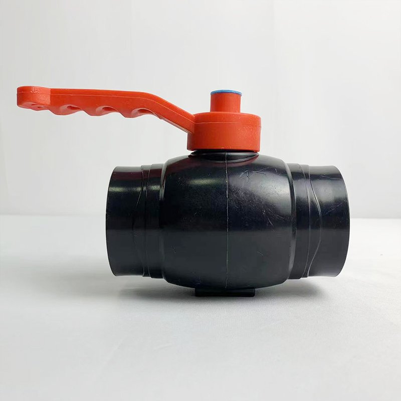 Durable PE Plastic Ball Valve, Black Body, Red Narrow Handle, Threaded Connection 1/2-4 Inch Water Pipe Hot Melt Interface