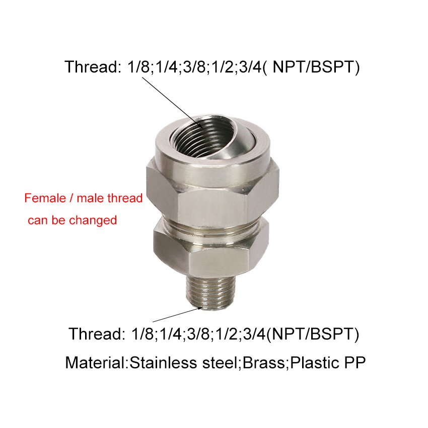 Stainless Steel 1/4*1/4 Adjustable Threaded Swivel Ball Joint Adaptor Fittings Spray Nozzle