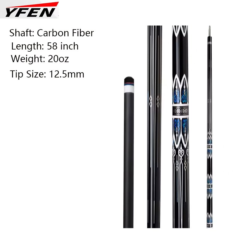 58'' Professional Carbon Fiber Pool Cue Stick with 1/2-Piece 12.5mm Tip