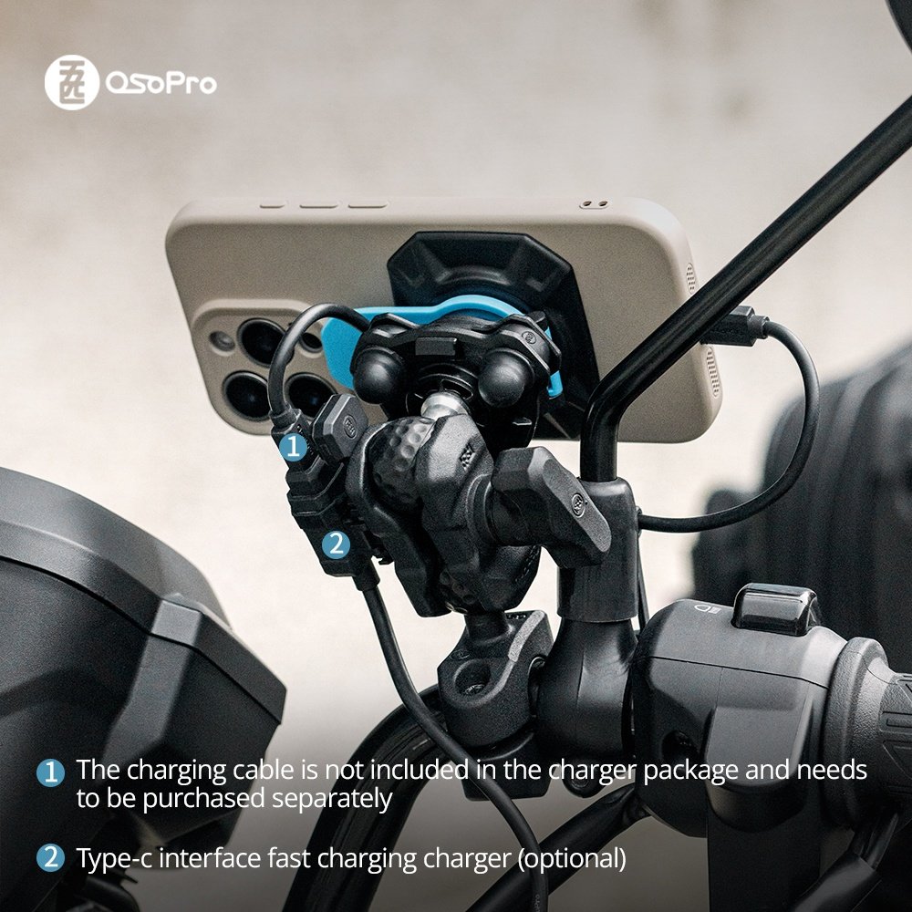 OSOPRO Bicycle Motorbike Handlebar 19~25mm Torque Rail Buckle Cell Phone Holder for Motorcycle Phone Holder with Wireless Charge