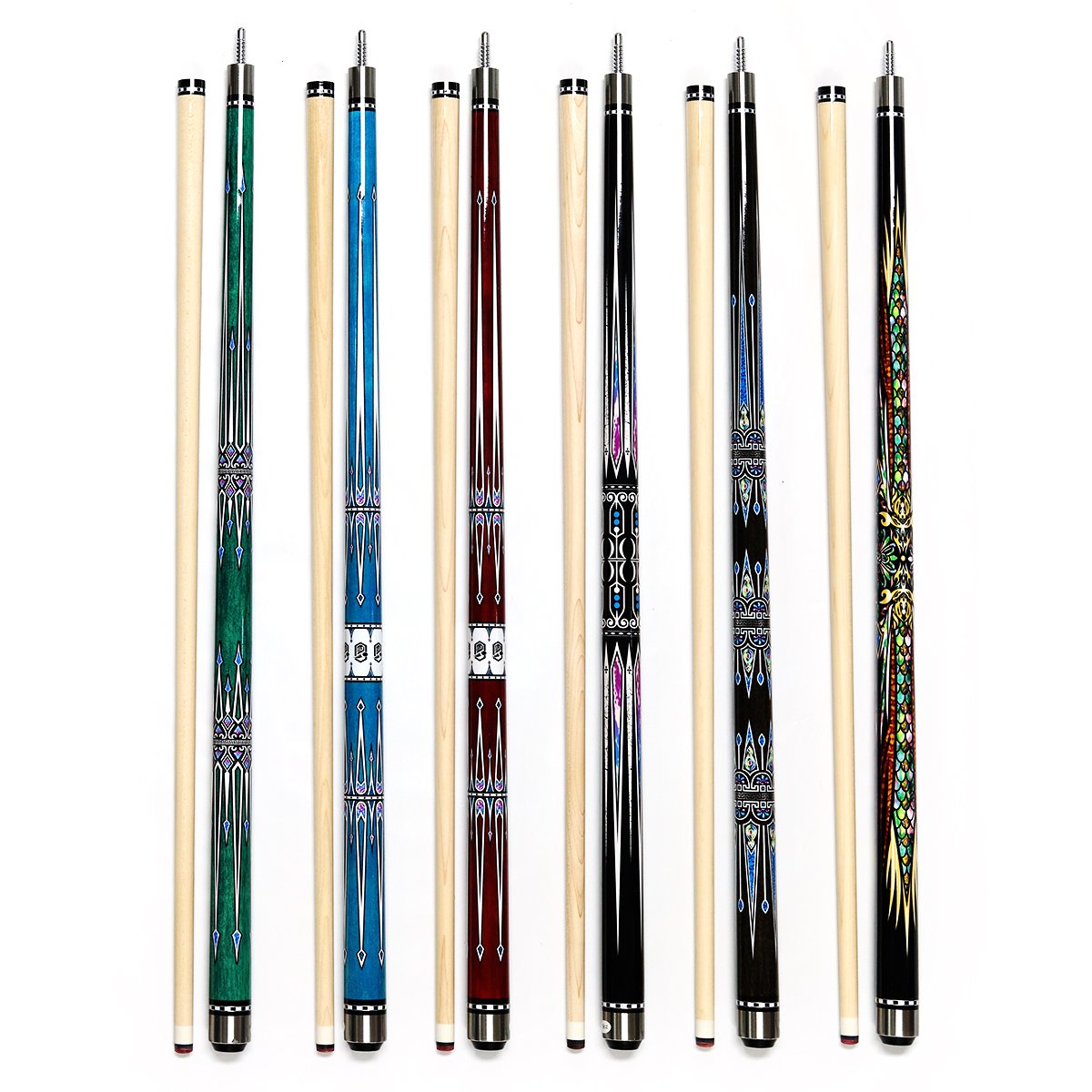 New Style 1/2-PC Colorful Billiard Pool Cue With Predator