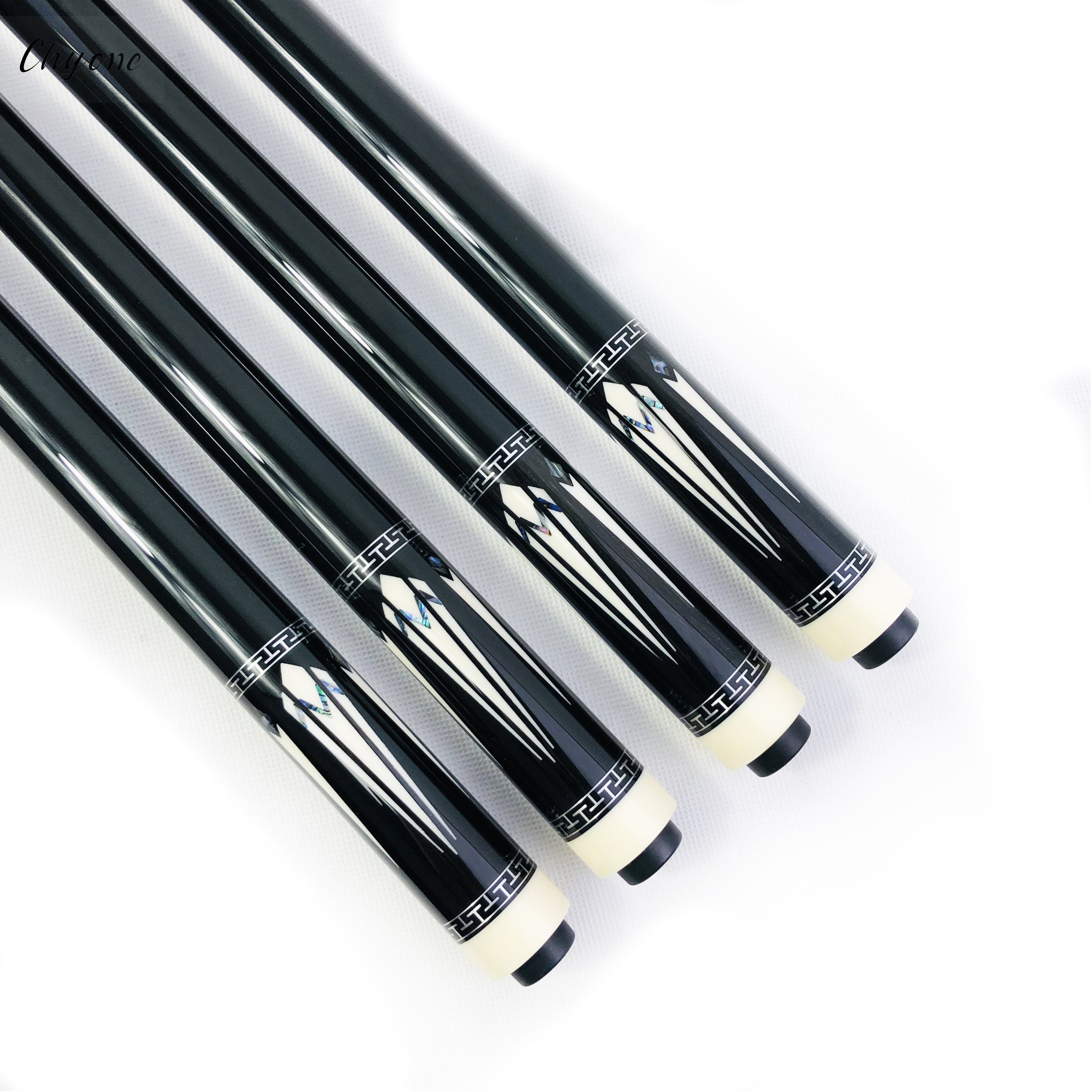 Korea Carom Cue Chyone Custom Silver Ring Abalone Shell Inlay Gabon Ebony Low Deflection Billiard Cue Inlay Pool Cues