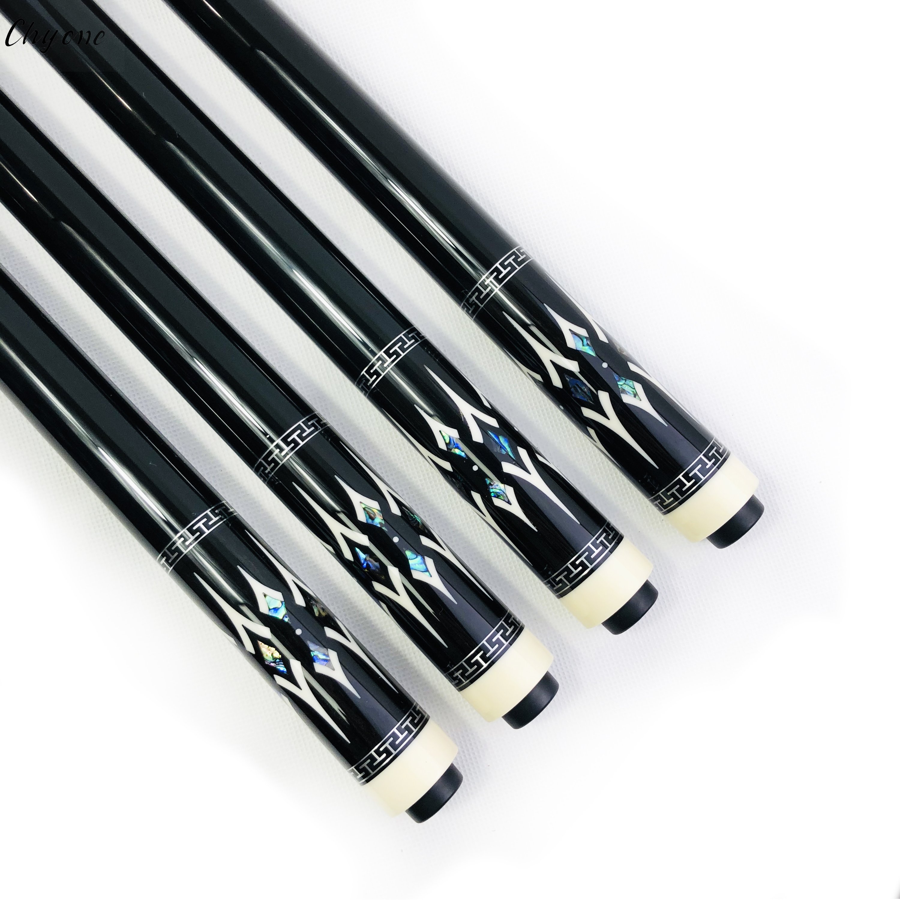 Korea Carom Cue Chyone Custom Silver Ring Abalone Shell Inlay Gabon Ebony Low Deflection Billiard Cue Inlay Pool Cues