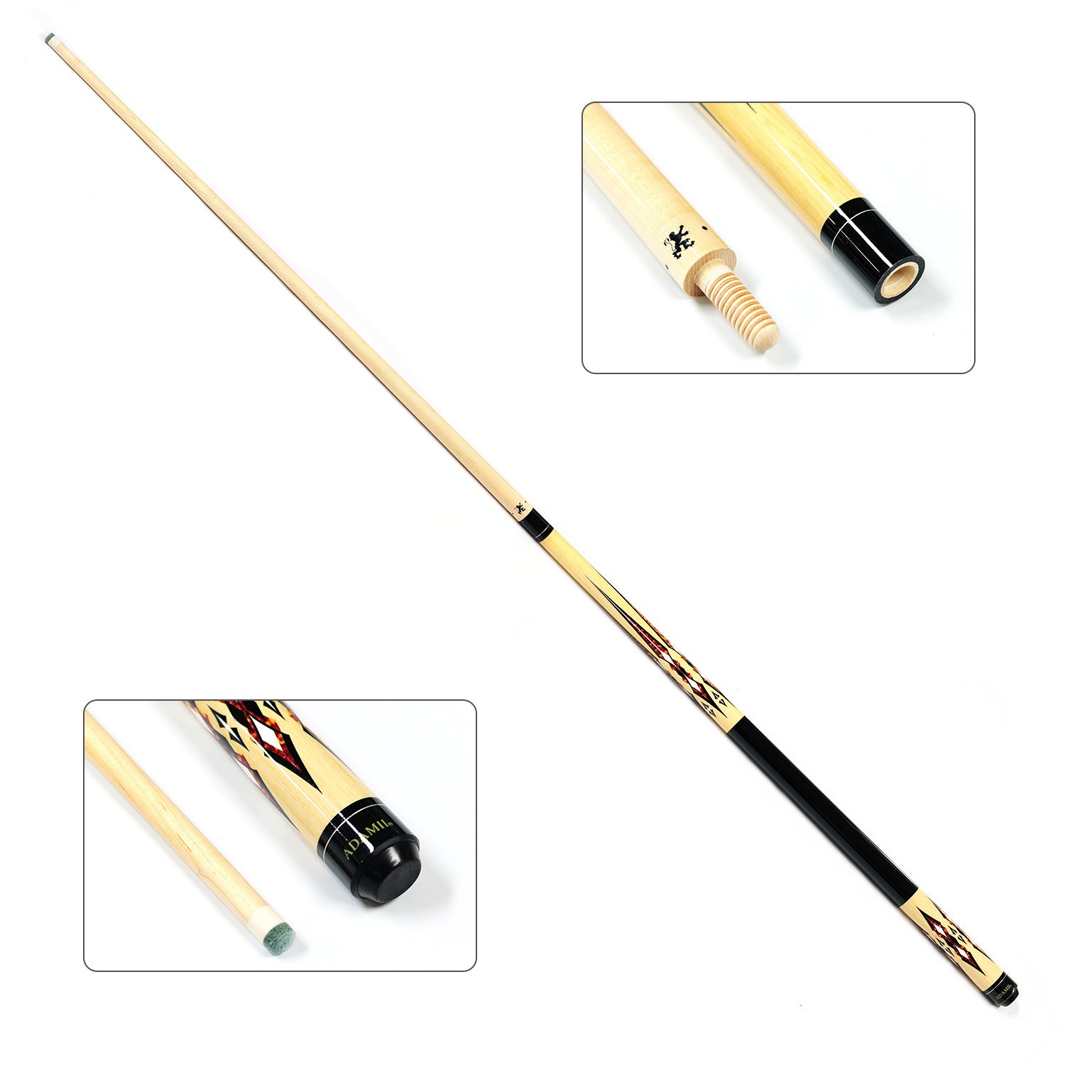 Hot Sell 1/2 Wood Jointed Canadian Maple Wood 13mm Tip 57" Billiard Carom Cue Stick for Sale