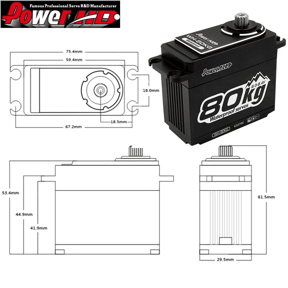 PowerHD WH80KG High Torque Waterproof 80KG Dual Ball Bearing Steel Gear Digital Servo 1/5 1/6 SCX6 Off-Road Truck Crawler RC Car