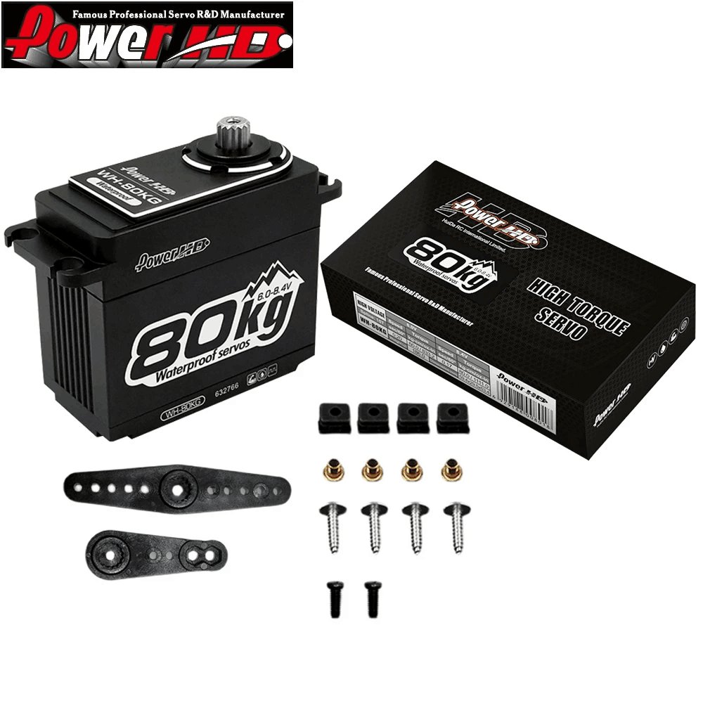 PowerHD WH80KG High Torque Waterproof 80KG Dual Ball Bearing Steel Gear Digital Servo 1/5 1/6 SCX6 Off-Road Truck Crawler RC Car