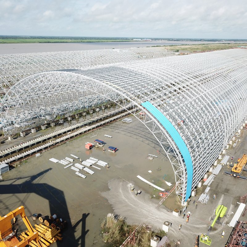 Prefabricated Bolt Ball Joint Space Frame Metal Roof Structure Hangar
