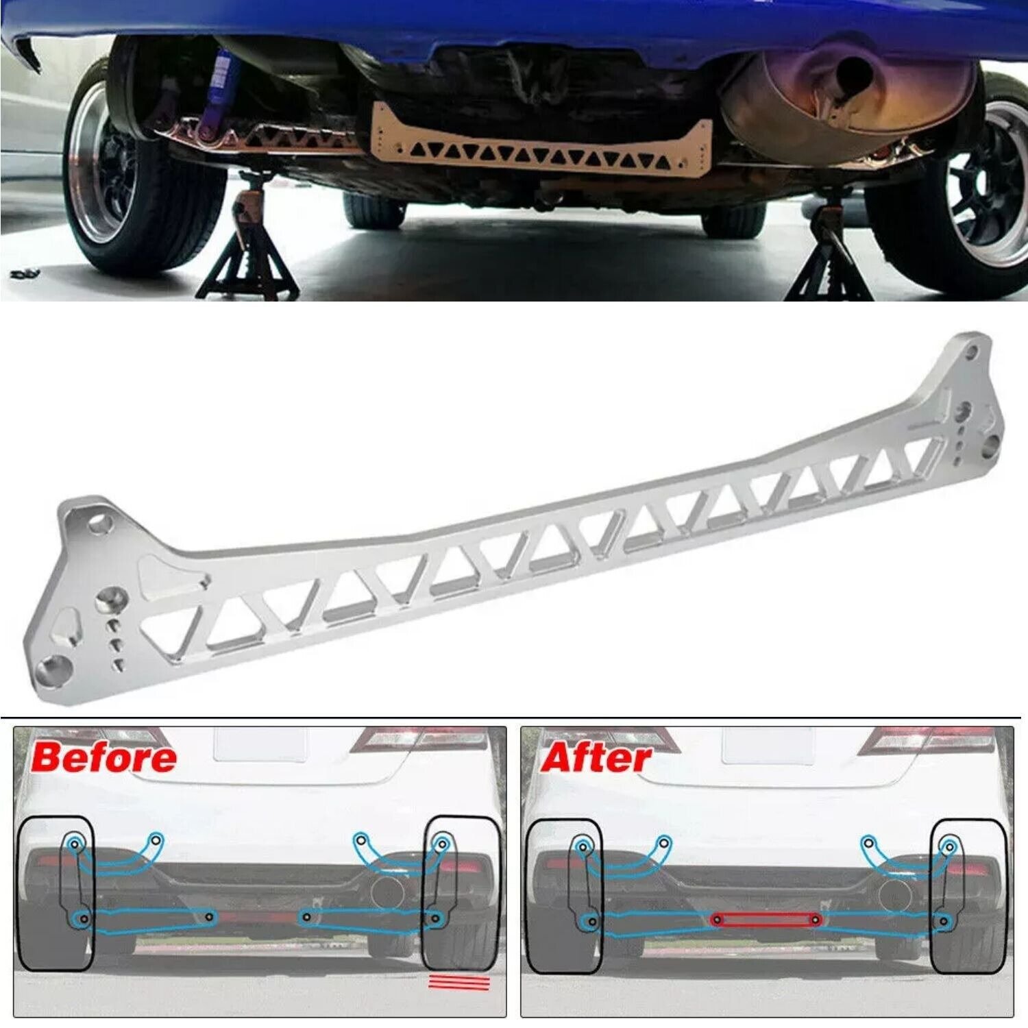Performance Suspension Parts Aluminum Billet Rear Lower Control Arms + Subframe Brace for Honda Civic EG 92-95