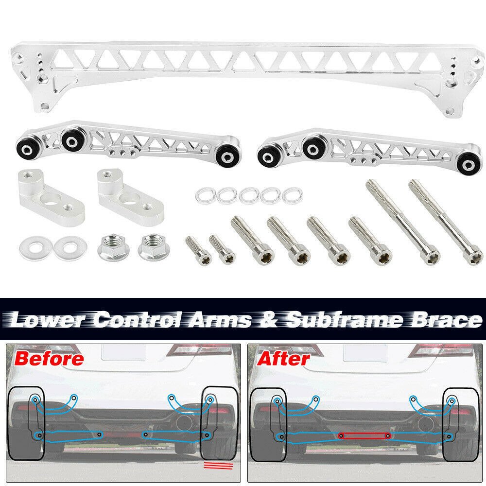 Performance Suspension Parts Aluminum Billet Rear Lower Control Arms + Subframe Brace for Honda Civic EG 92-95