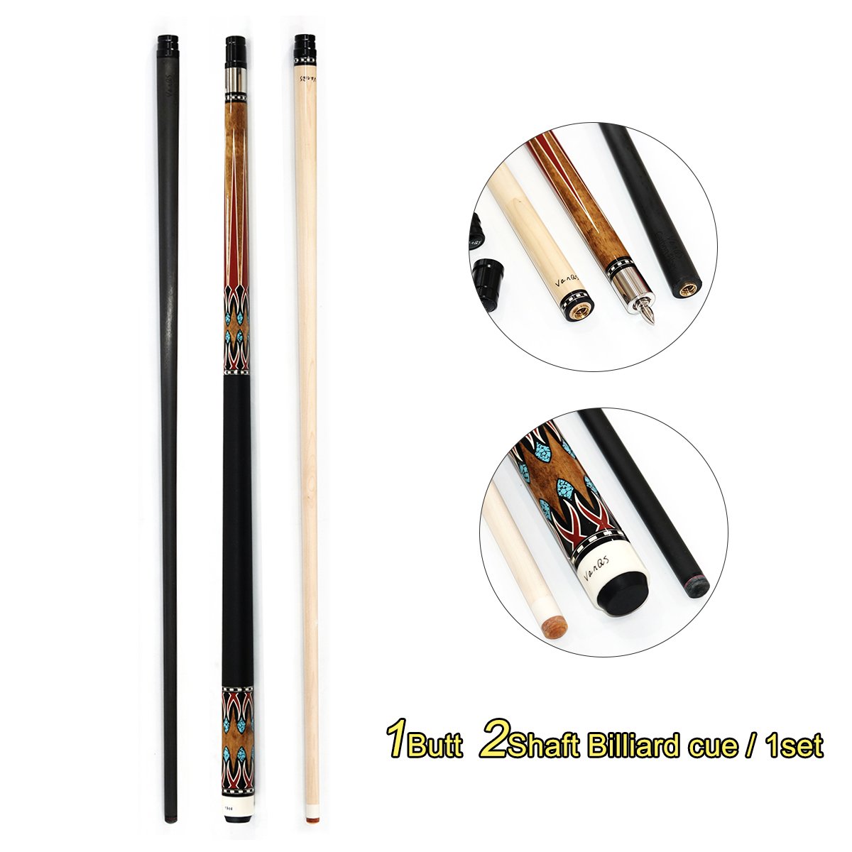 Lilqiong/VanQS High Quality Handmade 2Shaft 1 Butt Carbon & Maple Forelimbs 1/2 Stainless Steel Joint Billiard Pool Cue Stick