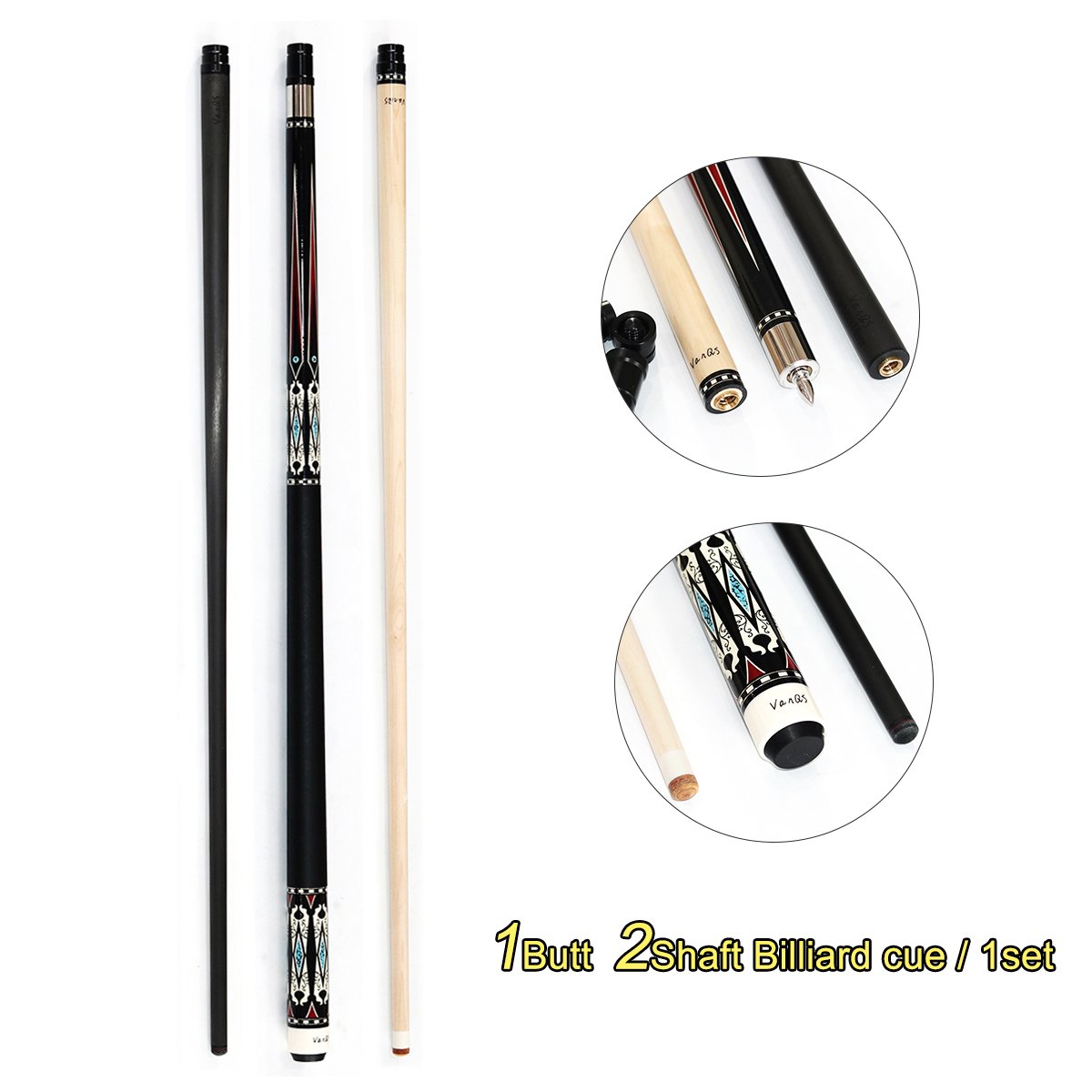 Lilqiong/VanQS High Quality Handmade 2Shaft 1 Butt Carbon & Maple Forelimbs 1/2 Stainless Steel Joint Billiard Pool Cue Stick