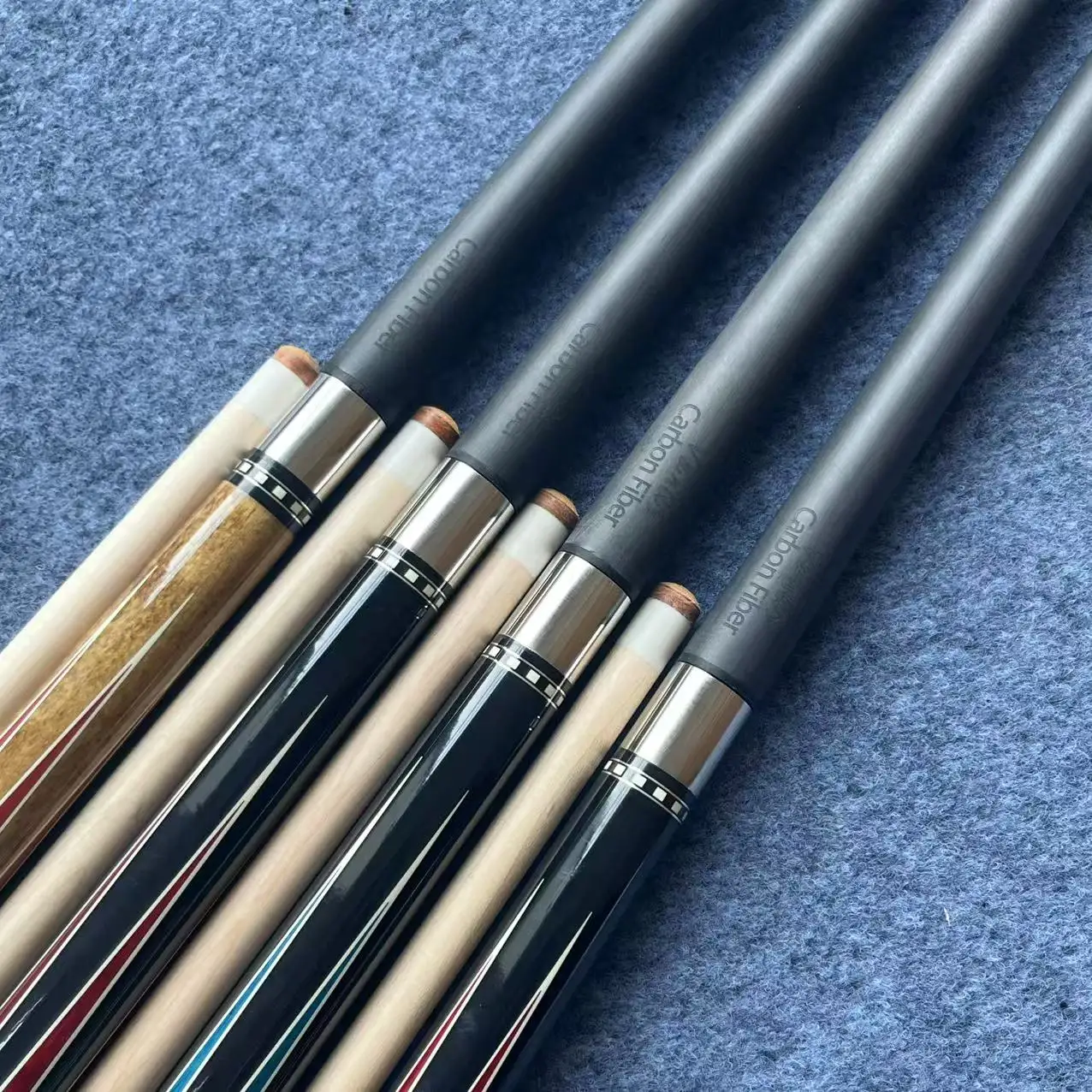Lilqiong/VanQS High Quality Handmade 2Shaft 1 Butt Carbon & Maple Forelimbs 1/2 Stainless Steel Joint Billiard Pool Cue Stick