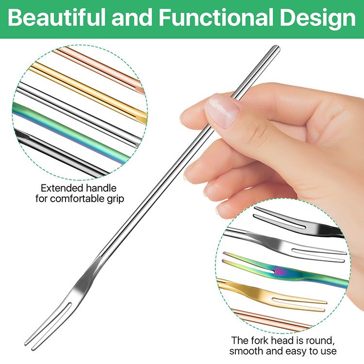 Long Handle Dessert Fruit Fork 304 Stainless Steel Metal Pickle Grabber Picker Olive Pickles Grabbing Fork Set