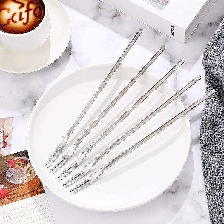 Long Handle Dessert Fruit Fork 304 Stainless Steel Metal Pickle Grabber Picker Olive Pickles Grabbing Fork Set