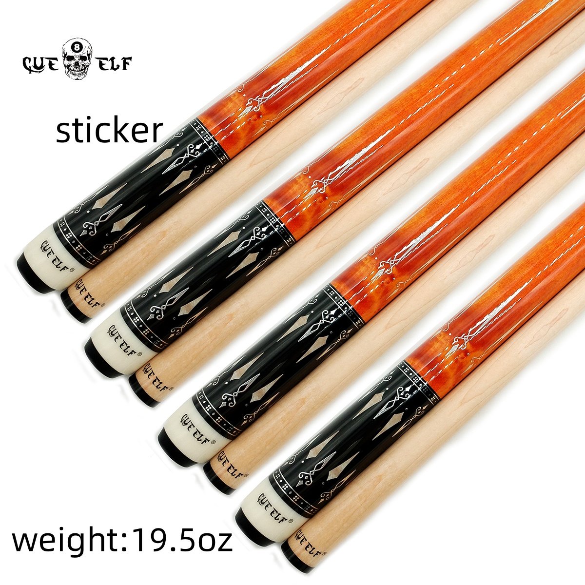 CUEELF Customizable High Grade 58 Inches Pool Cue Stick Nine Ball Billiard Arm Cue 12.5mm Tip Size Radial Joint Hard Maple Shaft
