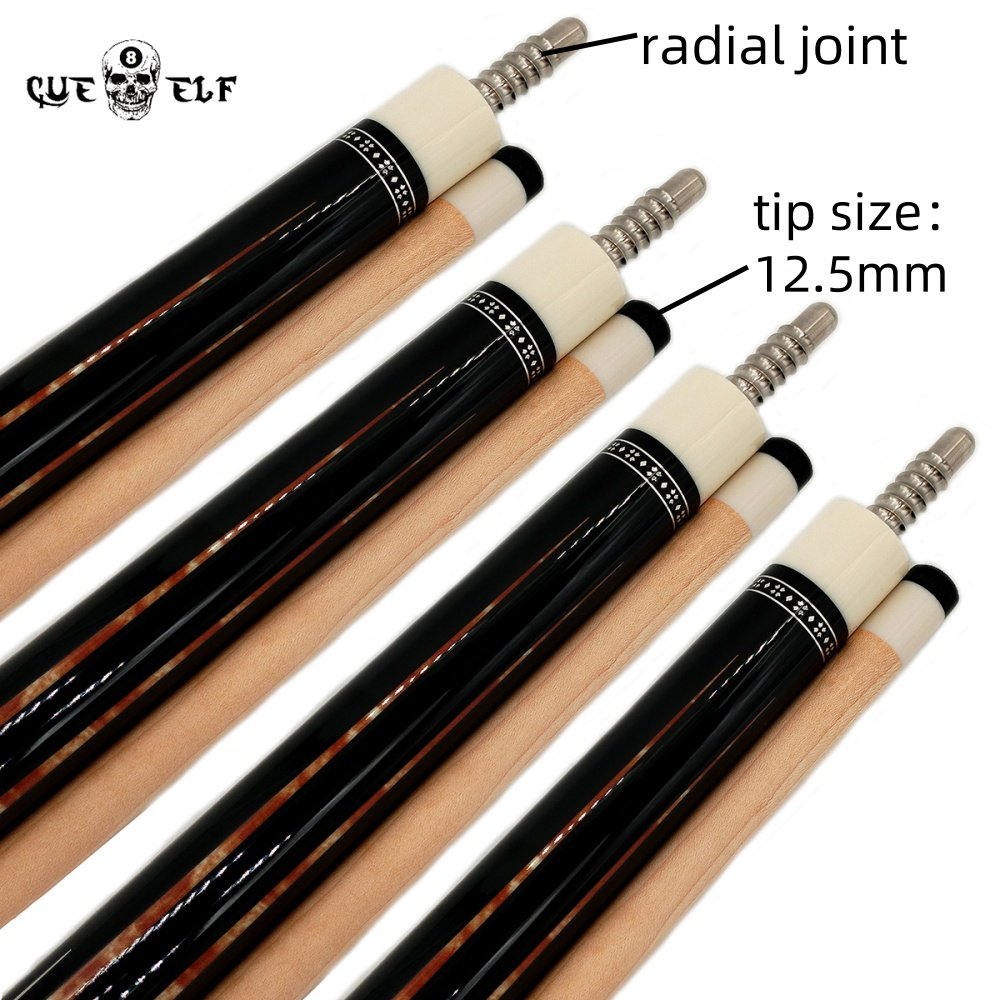 CUEELF Customizable High Grade 58 Inches Pool Cue Stick Nine Ball Billiard Arm Cue 12.5mm Tip Size Radial Joint Hard Maple Shaft