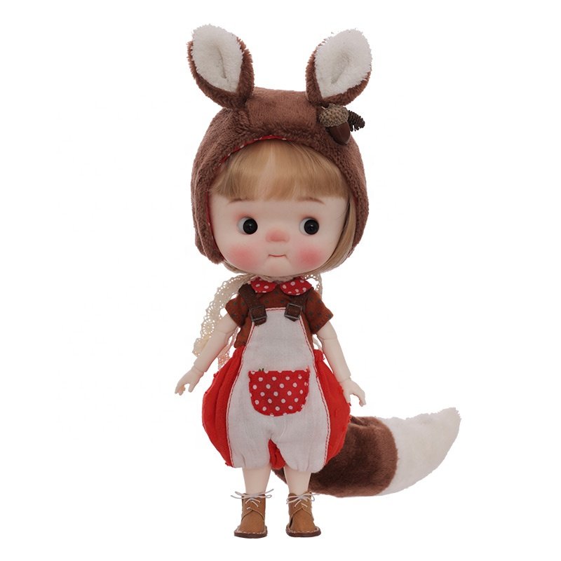 Unique Shuga Fairy Q Baby 1/6 BJD Dolls Fleshy Face and Adorable Squirrel Suit Ideal for Girls Gift Ball Jointed Doll