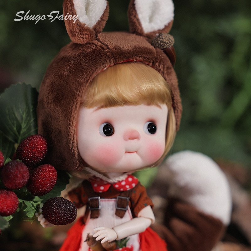 Unique Shuga Fairy Q Baby 1/6 BJD Dolls Fleshy Face and Adorable Squirrel Suit Ideal for Girls Gift Ball Jointed Doll