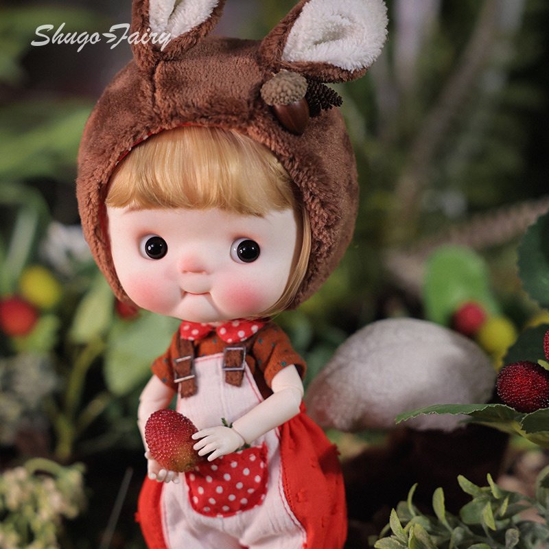 Unique Shuga Fairy Q Baby 1/6 BJD Dolls Fleshy Face and Adorable Squirrel Suit Ideal for Girls Gift Ball Jointed Doll