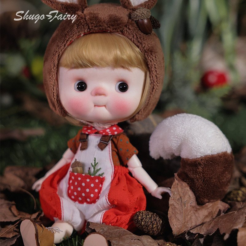 Unique Shuga Fairy Q Baby 1/6 BJD Dolls Fleshy Face and Adorable Squirrel Suit Ideal for Girls Gift Ball Jointed Doll