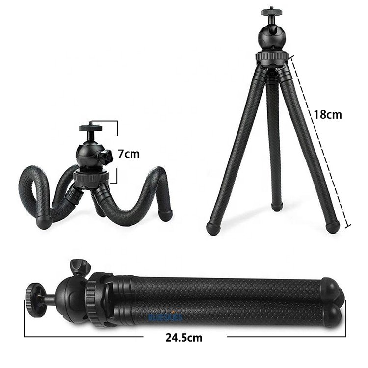 10inch 25cm Compact Tabletop Flexible Tripod Stand with Phone Clip for Camera Phone