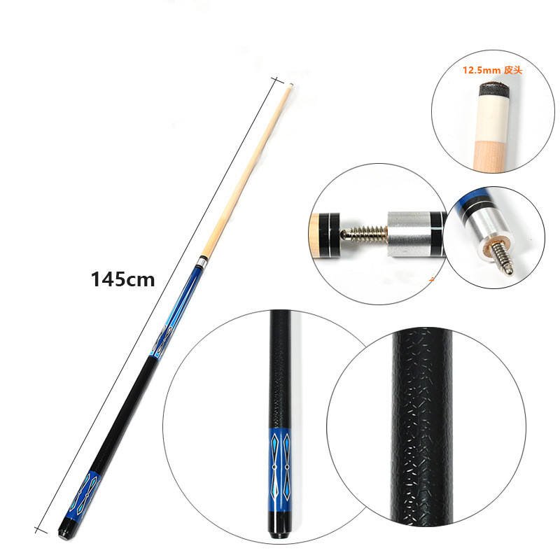 Factory Wholesale American Big Head Billiard Cue 1/2 Two-section Steel Joint Snooker Nine-ball Solid Wood 57-inch Billiard Cue