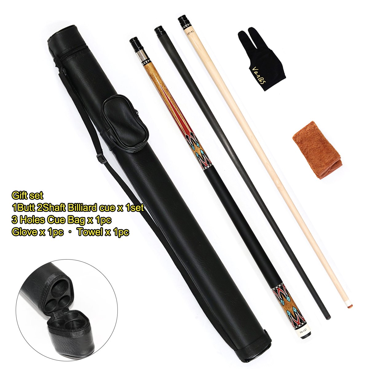 Lilqiong/VanQS Superior Quality 1/2 Carbon Shaft +Maple Shaft Billiard Pool Cue With 1B1S Cue Bag Accessories Set for Sale