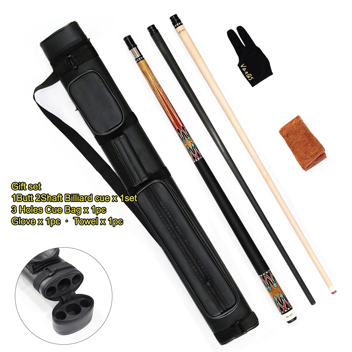 Lilqiong/VanQS Superior Quality 1/2 Carbon Shaft +Maple Shaft Billiard Pool Cue With 1B1S Cue Bag Accessories Set for Sale