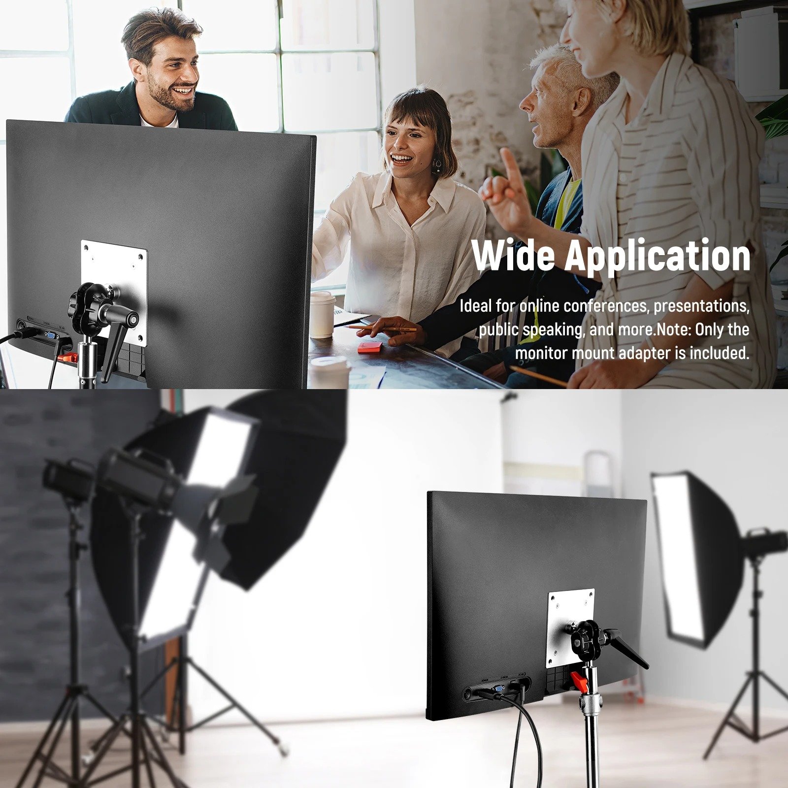 NEEWER Monitor Mount Adapter with VESA Mount Adjustable Aluminum Alloy Light Stand Adapter Dual 360° Ball Joint M4 Screw & 5/8"