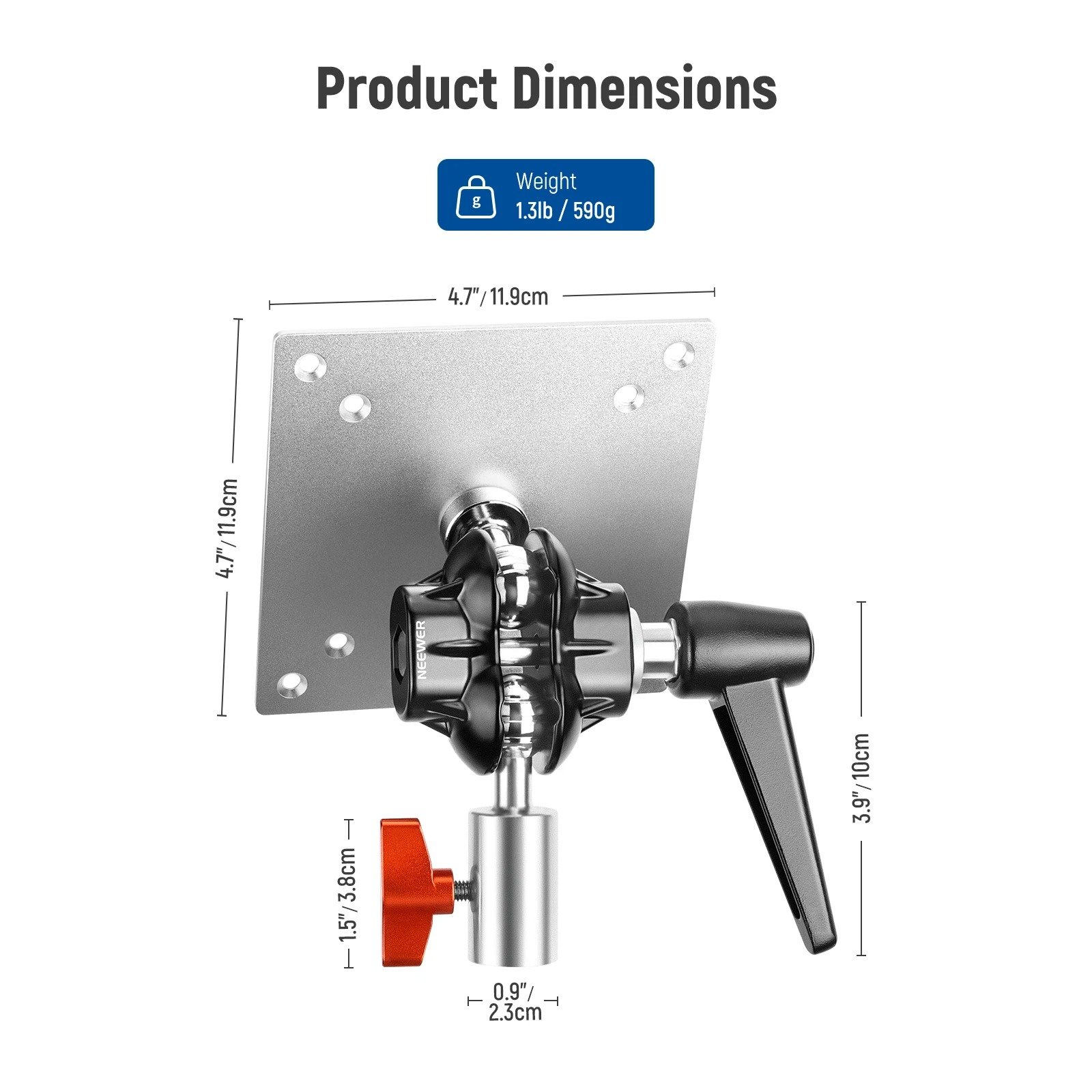 NEEWER Monitor Mount Adapter with VESA Mount Adjustable Aluminum Alloy Light Stand Adapter Dual 360° Ball Joint M4 Screw & 5/8"