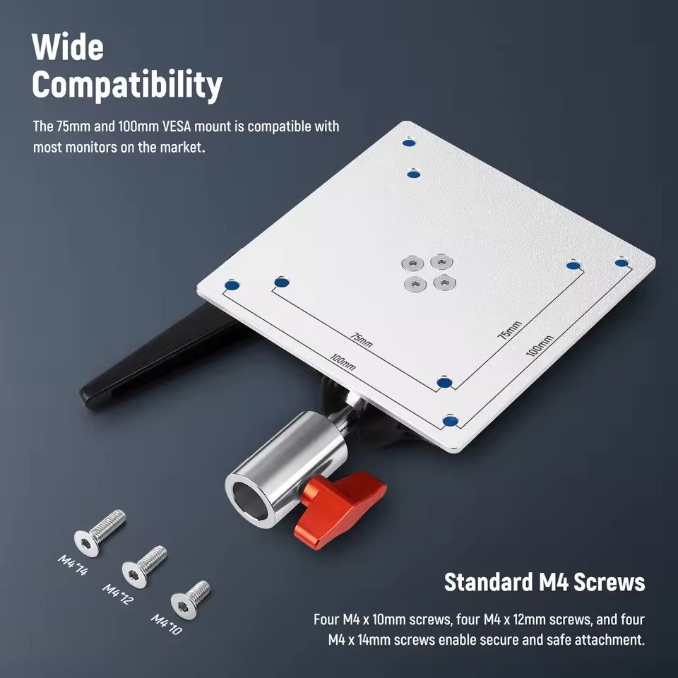 NEEWER Monitor Mount Adapter with VESA Mount Adjustable Aluminum Alloy Light Stand Adapter Dual 360° Ball Joint M4 Screw & 5/8"
