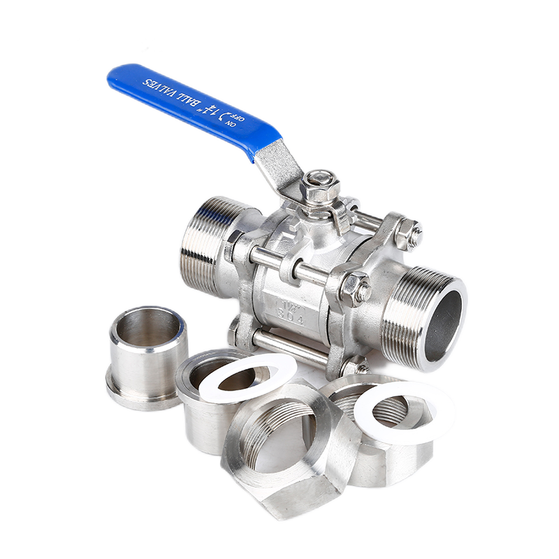 304 Stainless Steel Three-piece External Thread Ball Valve with Welded Sleeve Loose Joint