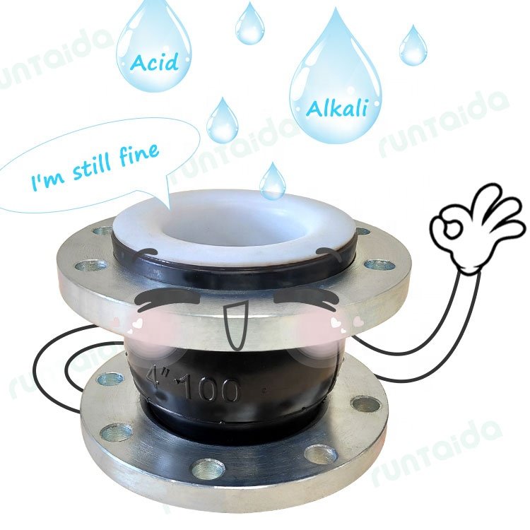 DN100 PN16 Chemical Acid Alkali Resistance Carbon Steel Flanged Flexible Epdm Expans Bellow Compens Expansion Rubber Joint Ptfe