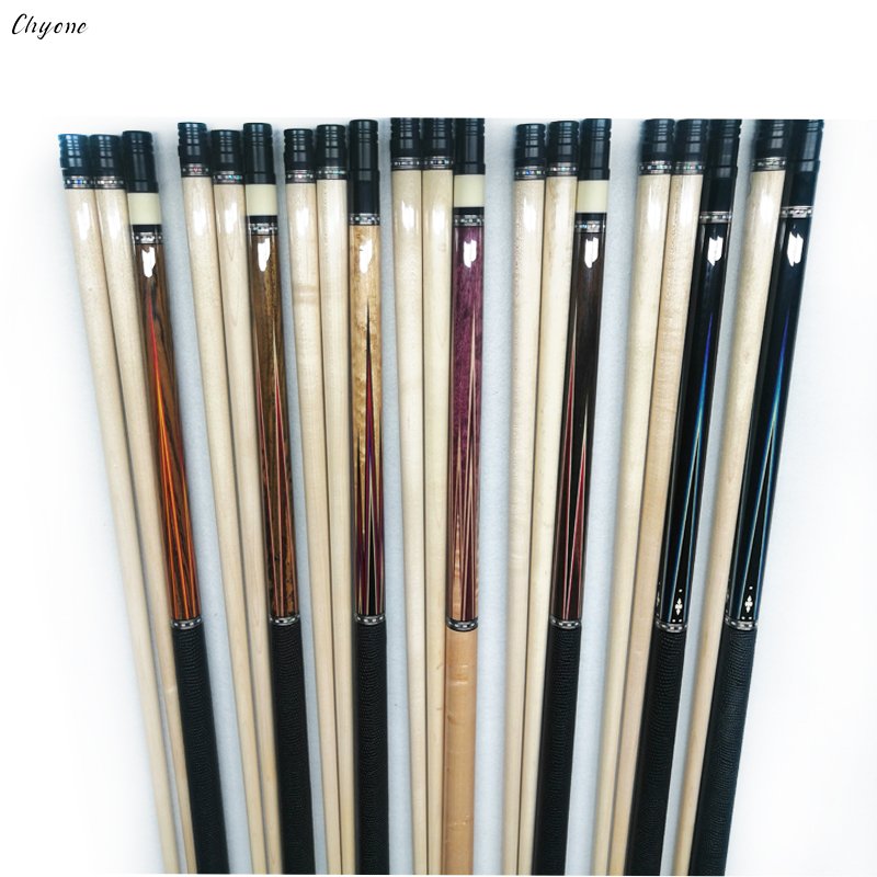 Chyone 12pcs Points Inlay Pool Cue with Abalone Shell Ring Double Maple Shafts Handmade Pool Cue Billiard Pool Cue