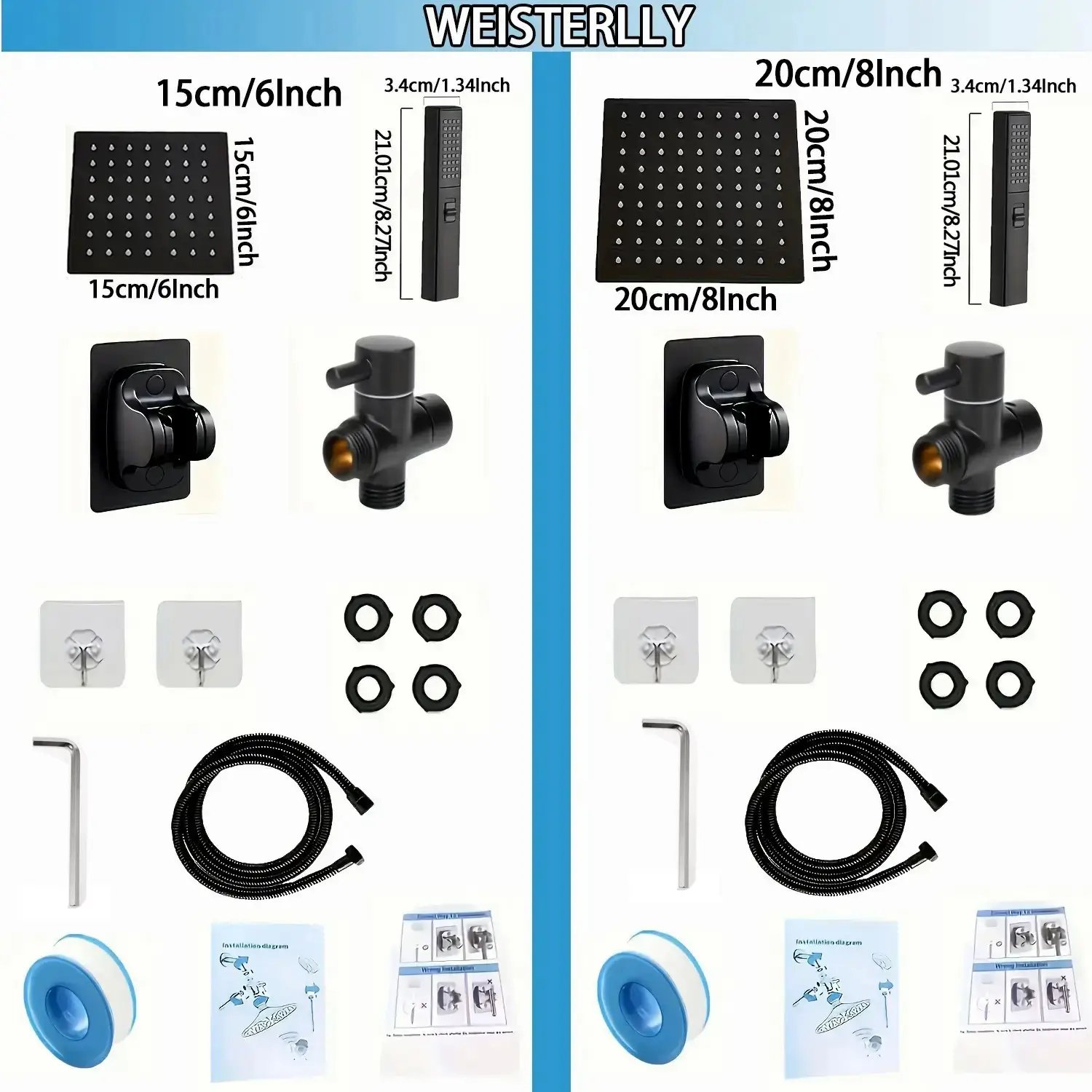 6'' High-Pressure Rainfall Stainless Steel Rain Shower Head 78'' Bath Shower Faucets 2-Settings Chrome Handheld Shower Combo