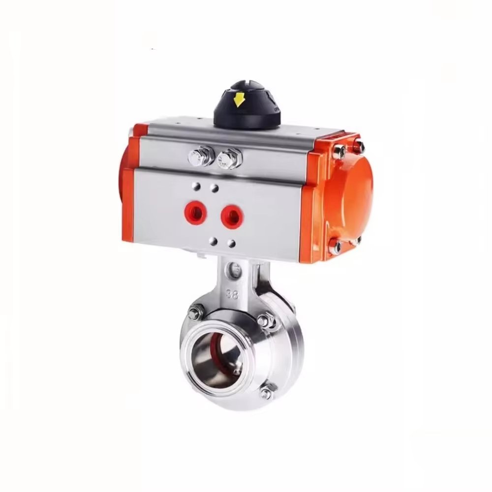 CHIMING Sanitary Tri Clamp Food Grade Stainless Steel 304 Tri Clamp Pneumatic Actuator butterfly Valve