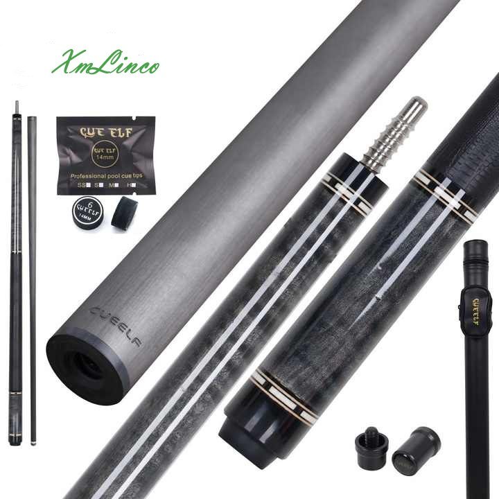 Xmlinco High Quality Billiard Pool Cue Carbon Fiber Shaft Real Leather Warp 1/2 Split Cue 12.5mm Tip Size