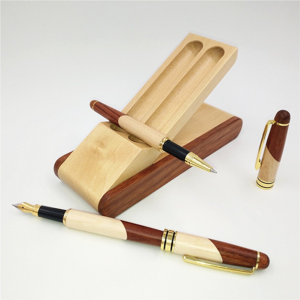 Carnival Gift Wooden Pen Set Hansel Sandalwood Maple Wood Joint Grain Mb Pen Two Tone Twins Wood Pen with Case