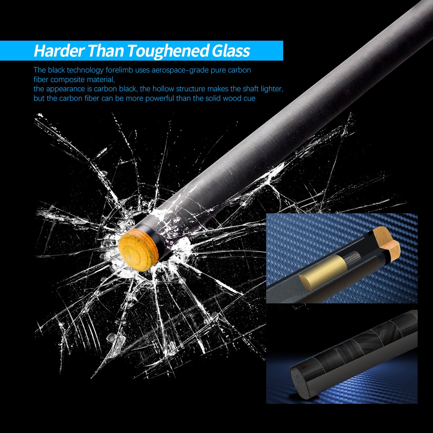 KONLLEN Carbon Fiber Pool Cue Stick Professional Cues (Full Carbon Technology Low Deflection Billiard Cue Stick,12.5mm,147cm)