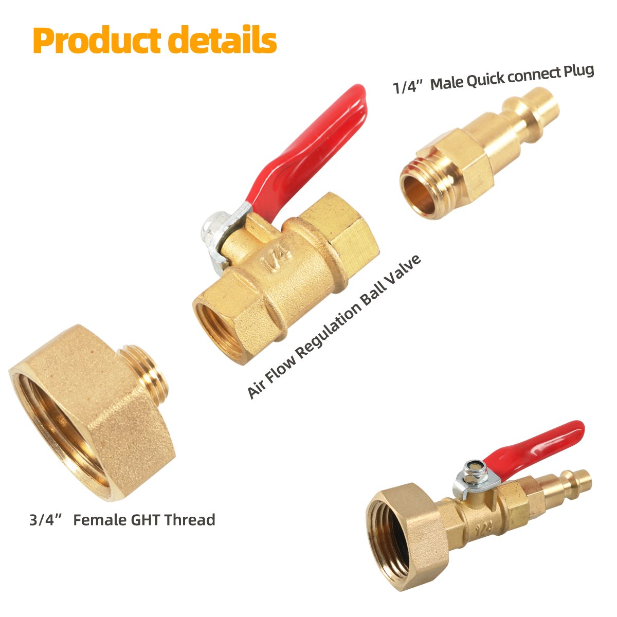 1/4 Winterizing Quick Adapter with Ball Valve Easy Blow Out Water Brass Made Winterize Blowout Adapter
