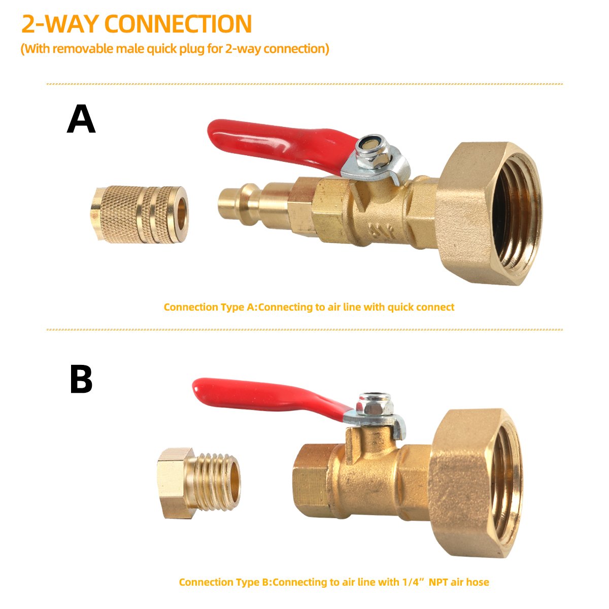 1/4 Winterizing Quick Adapter with Ball Valve Easy Blow Out Water Brass Made Winterize Blowout Adapter