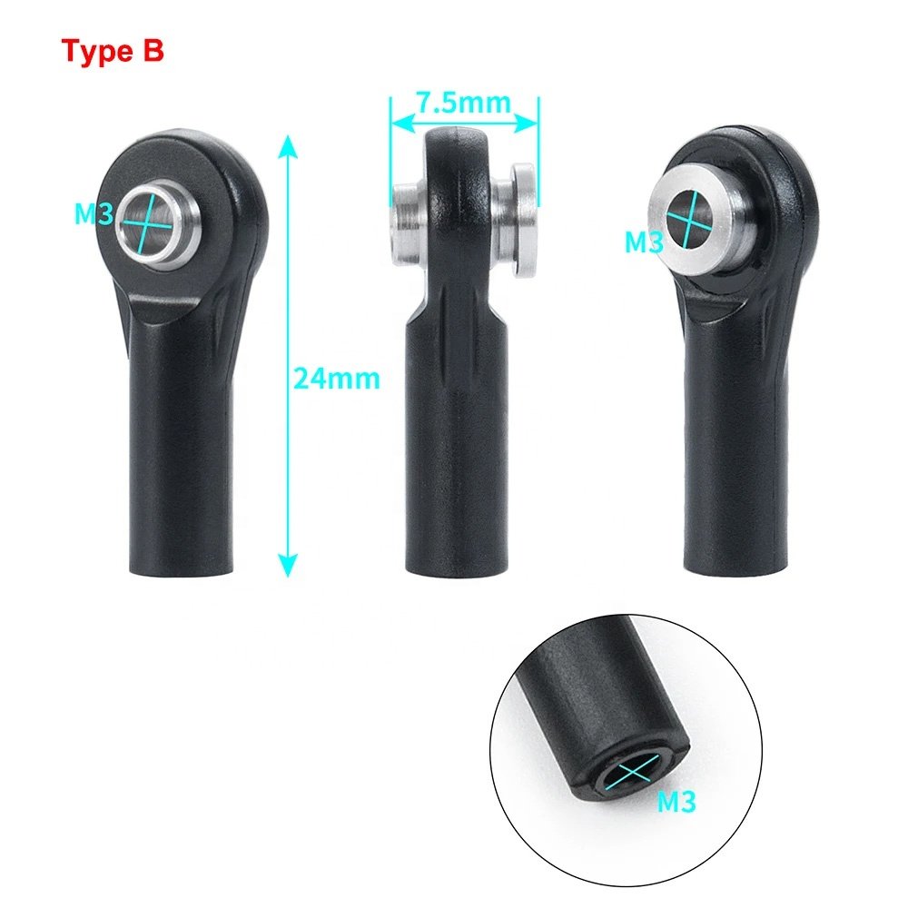 10pcs M3 Metal Tie Rod End with Plastic Joint Ball Head for Axial SCX10 90046 D90 1/10 Unisex RC Car Parts