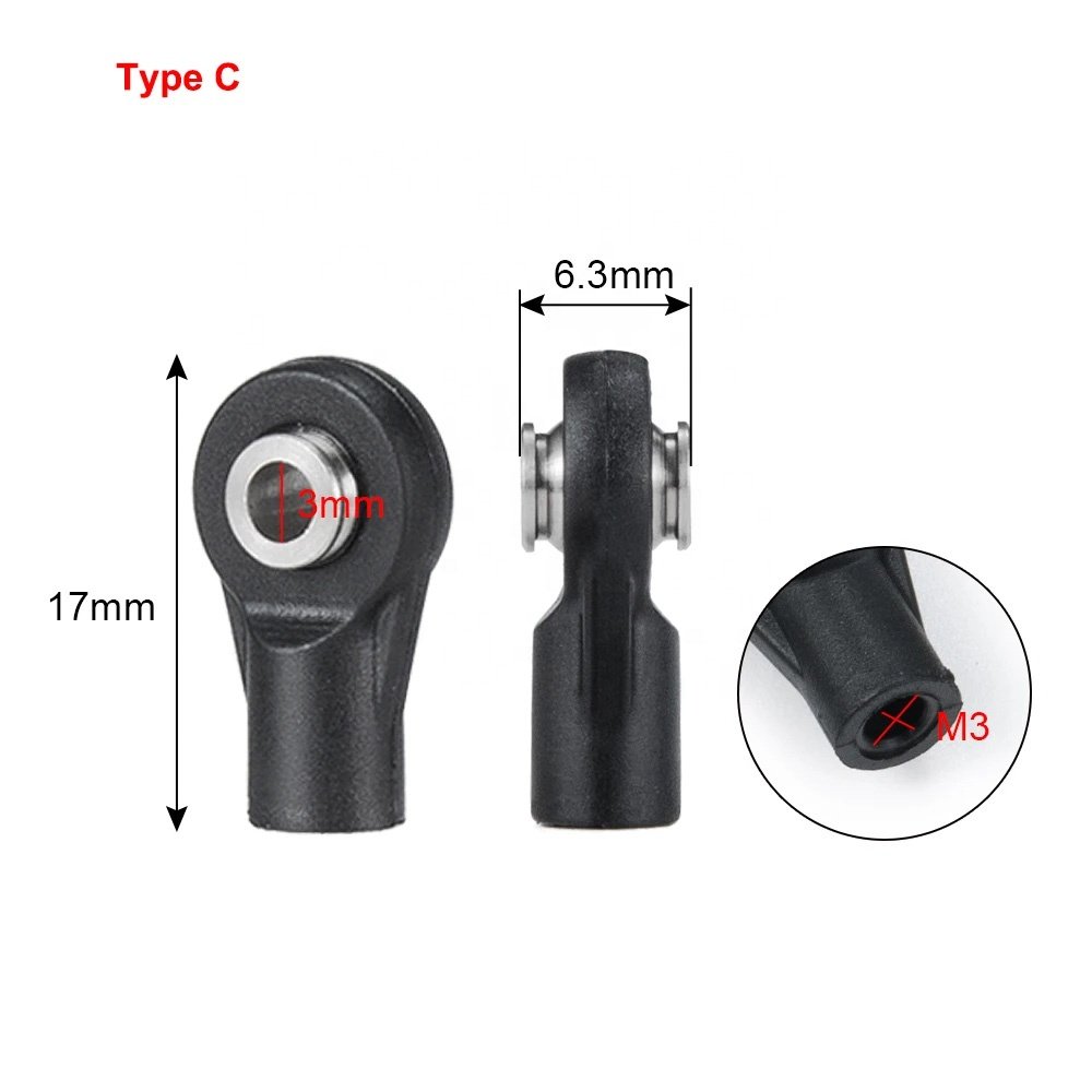 10pcs M3 Metal Tie Rod End with Plastic Joint Ball Head for Axial SCX10 90046 D90 1/10 Unisex RC Car Parts