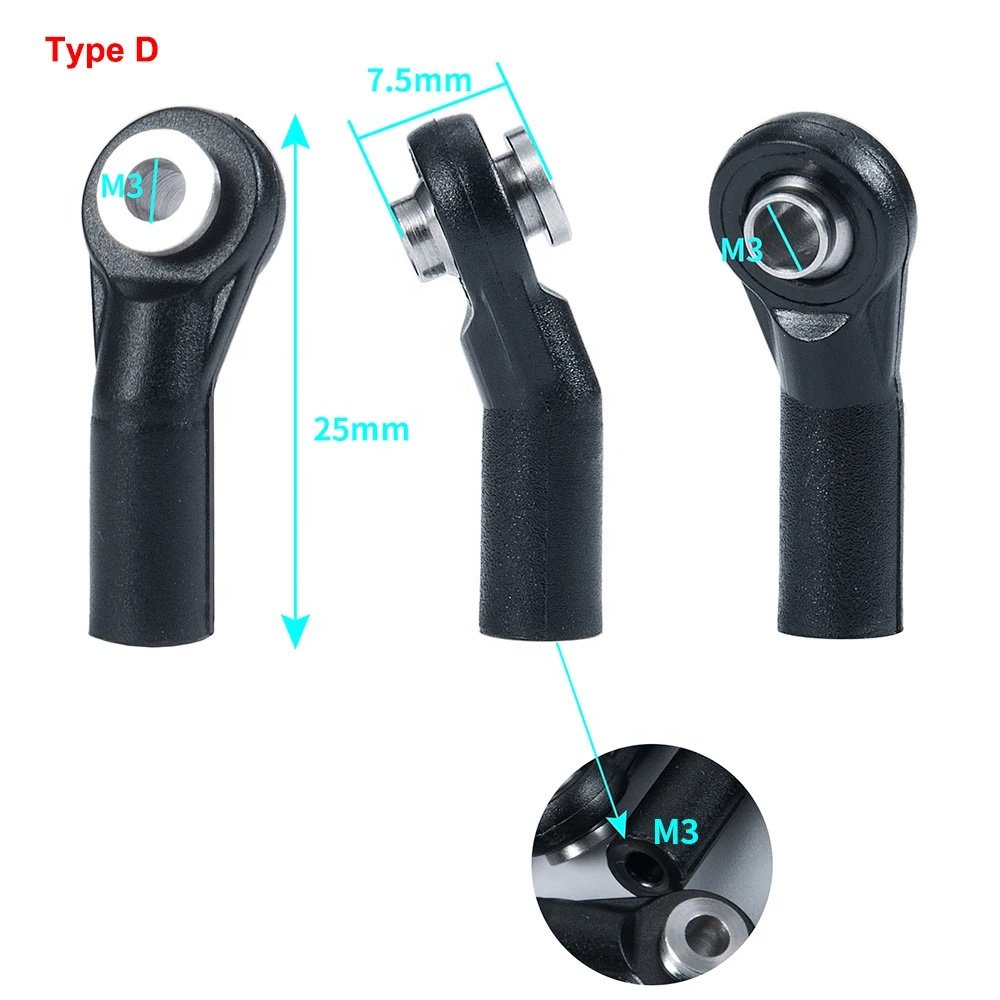 10pcs M3 Metal Tie Rod End with Plastic Joint Ball Head for Axial SCX10 90046 D90 1/10 Unisex RC Car Parts